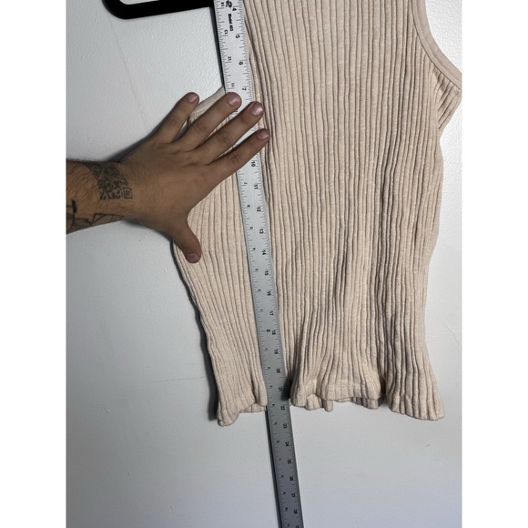 Faherty Women's Ribbed Tank Top Medium Cream Cotton Blend Sleeveless Scoop Neck - Picture 8 of 8